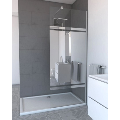 Pack paroi de douche 90x200cm - Bande Miroir - Barre de fixation extensible et profil chrome Aurlane - FAC450