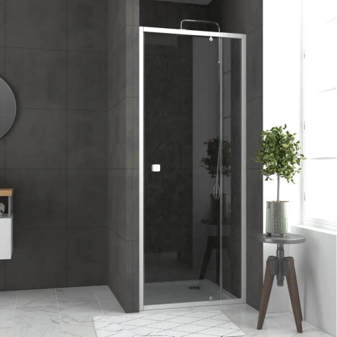 Pack porte de douche pivotante blanc de 78 à 90x185cm + receveur 80x80 - WHITY PIVOT Aurlane - PACF038
