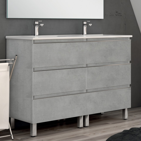 Meuble de salle de bain 140cm double vasque - 6 tiroirs - sans miroir - palma - ciment (gris)