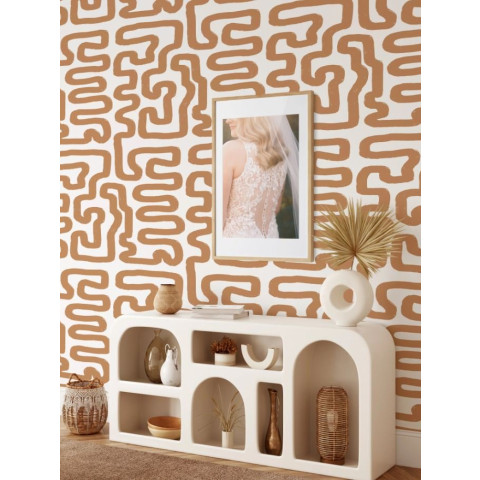 Papier peint à motif labyrinthe avec coups de pinceau noisette - BRUSH BROWN++