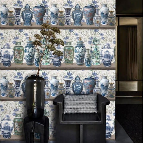 Papier peint chinoiserie avec vases Ming - VASI MING++