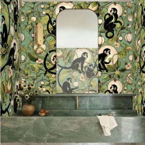 Papier peint singes et de lanternes ludiques - SCIMMIETTE VERDE++
