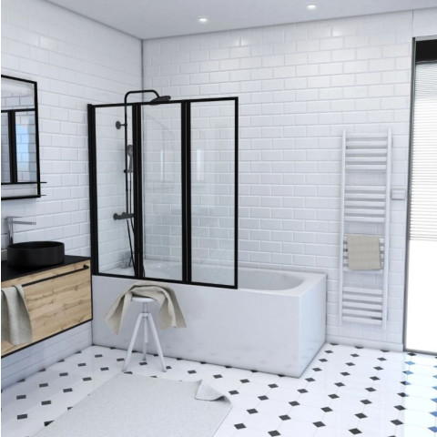Pare baignoire 3 volets 143x125 cm profilé aluminium Noir mat et verre transparent - ZAGGY BLACK Aurlane - FAC275