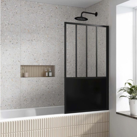 Pare Baignoire Pivotant 130x75cm Type Industriel - Profilé Noir Mat - Verre Trempé - GLASSY SCREEN Aurlane - FAC601
