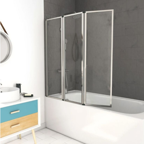 Pare baignoire pivotant 3 Volets Chrome - 125x143 cm  -Verre Trempé 4 mm - ZAGGY CHROME Aurlane - FAC276