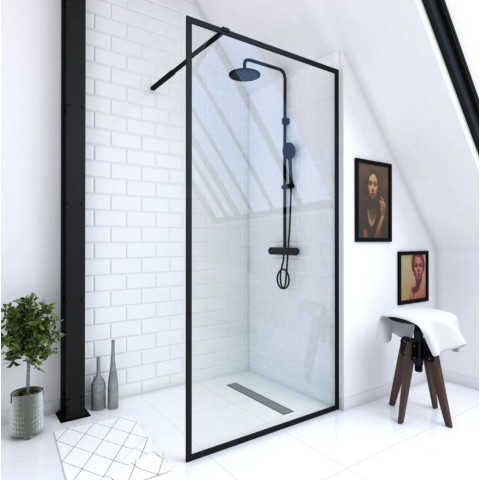 Paroi de douche 100x200 cm - Cadre et bras aluminium Noir mat - DARK CONTOURING Aurlane - FAC499
