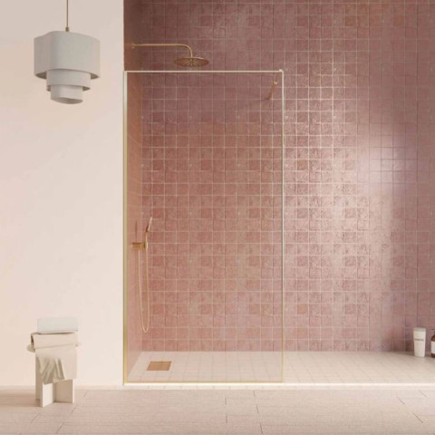 Paroi de douche 100x200cm - Verre anticalcaire - Encadrement Ultra-Fin - Finition Or Brossé - LEA Aurlane - FAC1123