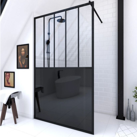 Paroi de douche 120x200 cm type verrière – Verre trempé 5mm et structure aluminium noir mat Aurlane - FAC506