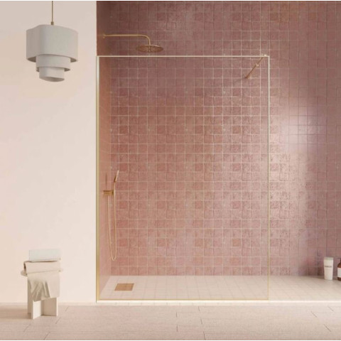 Paroi de douche 120x200cm - Verre anticalcaire - Encadrement Ultra-Fin - Finition Or Brossé - LEA Aurlane - FAC1124