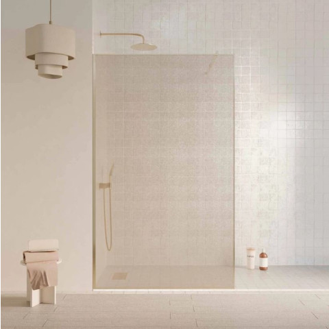 Paroi de douche 120x200cm - Verre feuilleté avec tissu doré - Encadrement Or Doré Brossé - COUTURE Aurlane - FAC1087