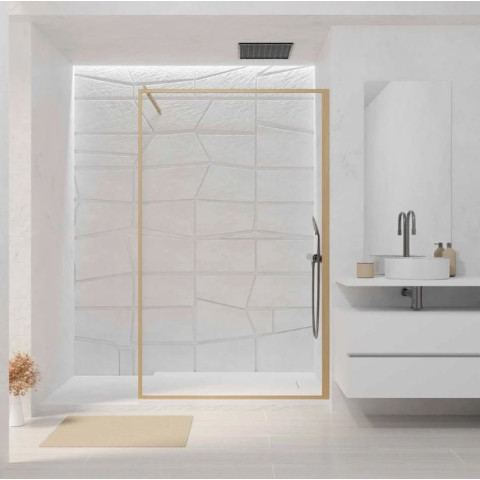 Paroi de Douche 120x200 cm - Cadre et Bras Aluminium Décor Bois - WOODEN CONTOURING Aurlane - FAC1058