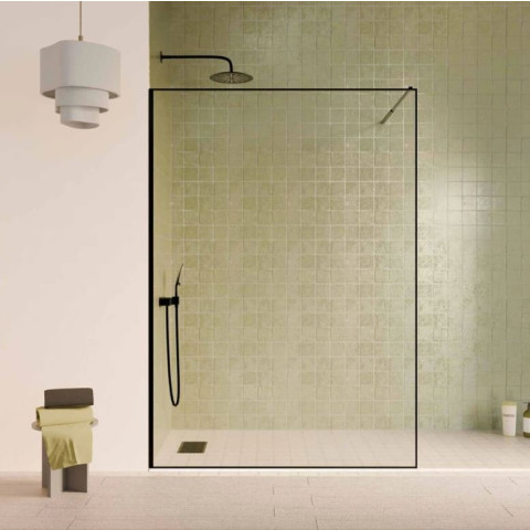 Paroi de douche 140x200cm - Verre anticalcaire - Encadrement Ultra-Fin - Finition Noir Mat - LEA Aurlane - FAC1121
