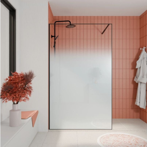 Paroi de douche 140x200cm - Verre dégradé blanc effet brume - Encadrement noir mat - NEPHELIE Aurlane - FAC1117