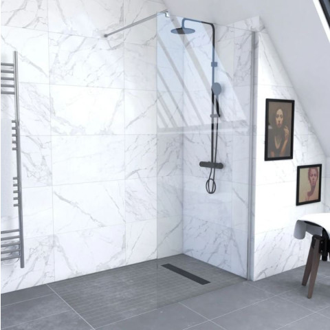 Paroi de douche 80x200cm verre transparent - Barre de fixation extensible et profil chrome - FREEDOM 2 CHROMED Aurlane - FAC437