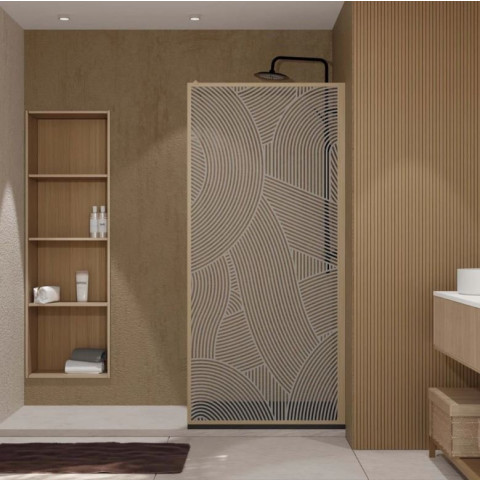 Paroi de douche 90 x 200 - Style Japandi courbes douces - Cadre effet Bois - Verre 6mm - HINATA Aurlane - FAC1112