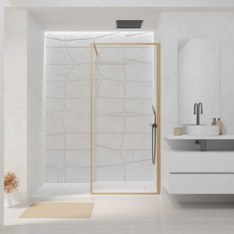 Paroi de Douche 90x200 cm - Cadre et Bras Aluminium Décor Bois - WOODEN CONTOURING Aurlane - FAC1057
