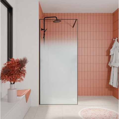 Paroi de douche 90x200cm - Verre dégradé blanc effet brume - Encadrement noir mat – NEPHELIE Aurlane - FAC1115