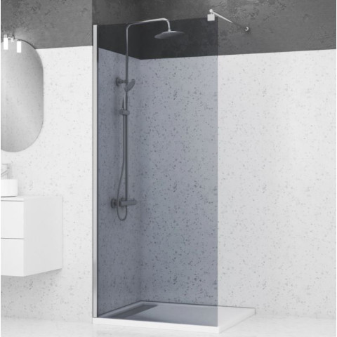 Paroi de douche 90x200cm - Verre trempé fumé 8mm - Profilé chrome - FREEDOM 2 SMOKED Aurlane - FAC237