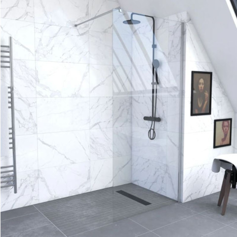 Paroi de douche 90x200cm verre transparent - Barre de fixation extensible et profil chrome - FREEDOM 2 CHROMED Aurlane - FAC438