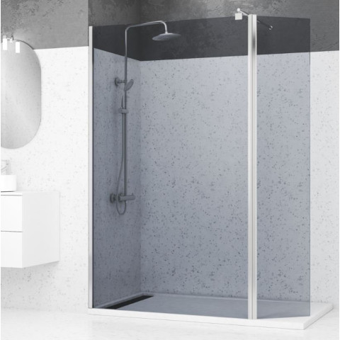 Paroi de douche et volet pivotant 120+40x200cm - Verre Fumé + Barre fixation chrome Aurlane - FAC460