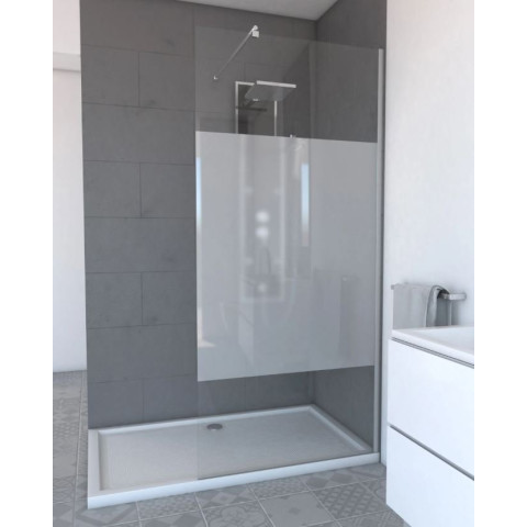 Paroi de douche à l’italienne 90x200 cm verre transparent 8mm avec bande dépoli Aurlane - FAC236