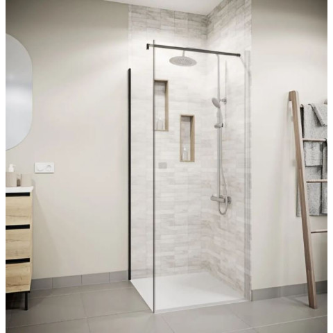 Paroi de retour 90x180 cm pour porte de douche - Verre Trempe 5mm - Finition Noire - DARK ELEMENTARY Aurlane - FAC1095