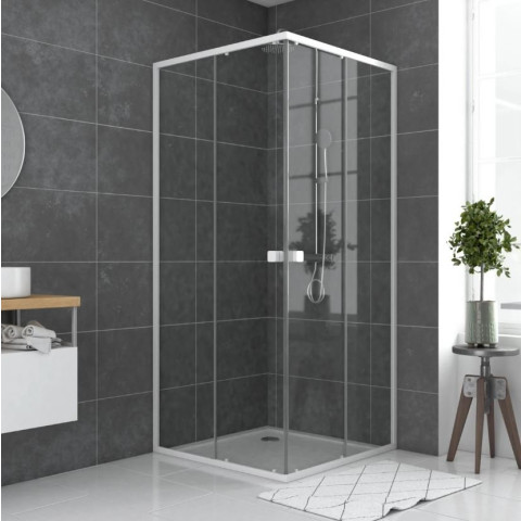 Paroi porte de douche carrée blanc extensible 77 à 90cm de largeur - Verre transparent - WHITY Aurlane - FAC488