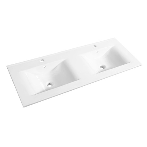 Plan de toilette Soft double vasque en céramique blanc brillant 120 cm