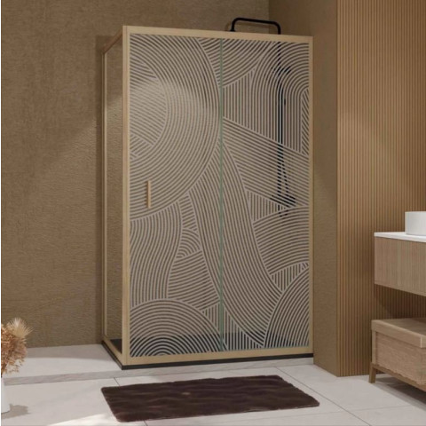 Porte de douche coulissante avec retour 120x90x200cm - Style Japandi arrondi cadre effet bois - HINATA Aurlane - PACF501
