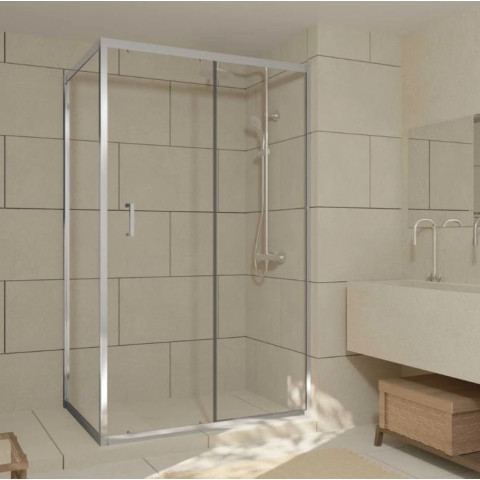 Porte de douche coulissante et retour 120x80x200cm - Profilés Chrome - Verre trempé 6mm - CHROMED CRUSH Aurlane - PACF492