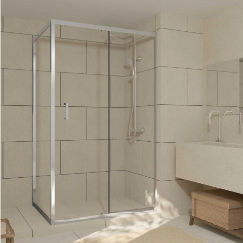 Porte de douche coulissante et retour 120x90x200cm - Verre trempé 6 mm - Profilé chrome - CHROMED CRUSH Aurlane - PACF493