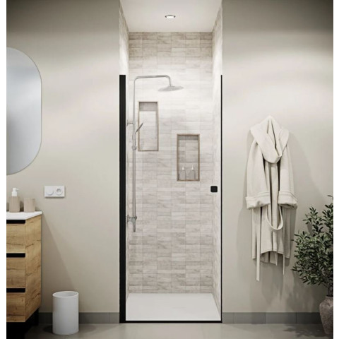 Porte de douche pivotante 90x195cm - Verre trempé 8mm anticalcaire - Alu noir – DARK ELEMENTARY Aurlane - FAC1103