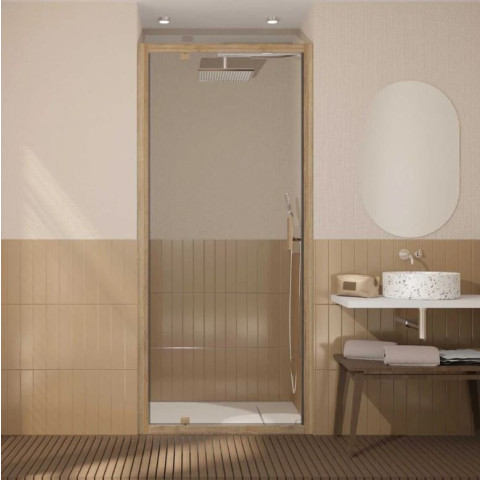 Porte de douche pivotante 90x200cm - Profilés aluminium effet Bois - Verre 6mm - WOOD CRUSH Aurlane - FAC1073