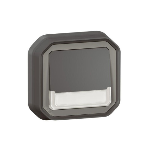 Poussoir no-nf lumineux porte-étiquette plexo complet encastré anthracite (069854l)