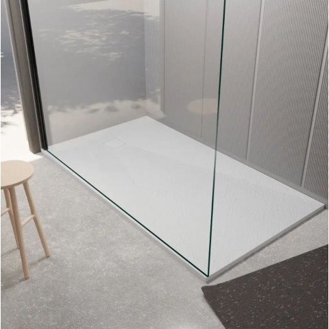Receveur de douche 90x160x2.6 cm en smc finition ardoise - blanc mat - rock 2 white Aurlane - FAC1052