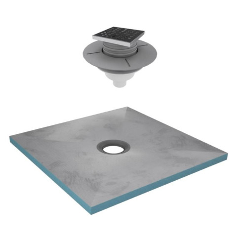 Receveur de douche à carreler 90x90 cm avec bondes à sortie verticale - Grille Inox - RAINY Aurlane - PACR002