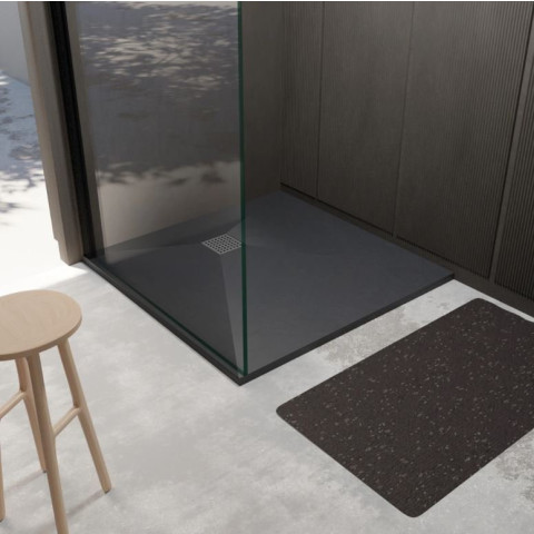 Receveur de douche Noir Effet Pierre 90x90 cm et grille décor perforée en Inox - ROCK 2 Aurlane - FAC1072