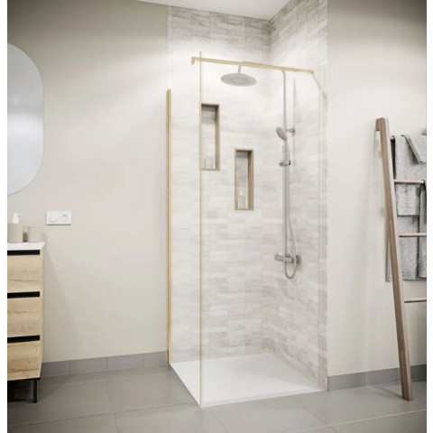Retour pour porte de douche 90x180 cm verre trempe 5mm - Finition Or Brossé - GOLD ELEMENTARY Aurlane - FAC1100
