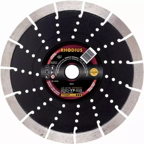 Disque à tronçonner diamanté RHODIUS - Diamètre 125 mm Ø de perçage 22.23 mm - Pierre naturelle LD410 SPEED - 303713