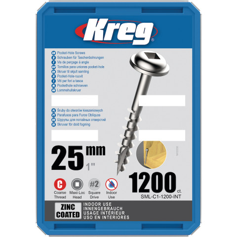 Vis à trous de poche 25 mm Revêtu de Zinc Maxi-Loc, Filetage épai, 1200 - KREG - SML-C1-1200-INT