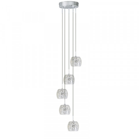 Suspension 5 ampoules crackle, en chrome et verre blanc