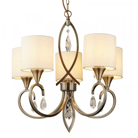 Suspension alberto, laiton antique et cristal, 5 ampoules