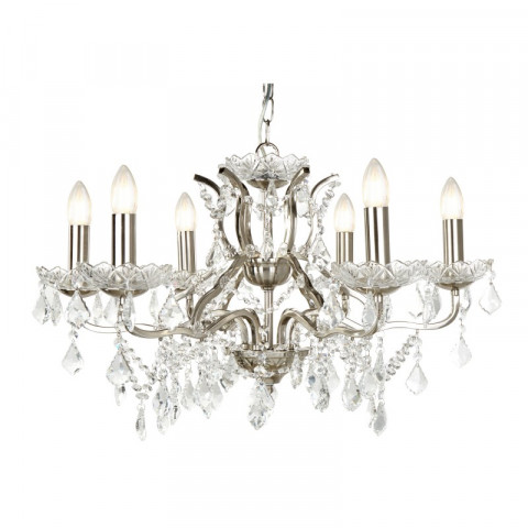 Suspension paris, argent satiné et cristal, 6 ampoules