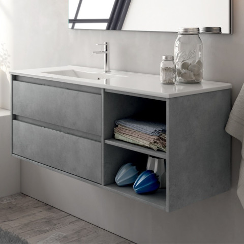 Meuble de salle de bain 120cm vasque déportée - 2 tiroirs et 2 niches - sans miroir - olympe - ciment (gris)