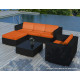 Salon de jardin 6 éléments en résine noire coussins orange 
