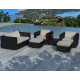 Salon de jardin 4 à 6 places en résine noire avec coussins - Couleur au choix 