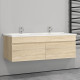 120x45x40(l*w*h)cm meuble salle de bain natural avec 2 portes à une fermeture amortie avec 2 vasques à suspendre