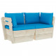 Canapé palette à 2 places de jardin avec coussins bois d'épicéa - Couleur au choix Bleu-clair