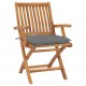 Chaises pliables de jardin avec coussins teck solide - Couleur des coussins et nombre de chaises au choix Gris