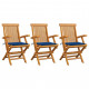 Chaises de jardin avec coussins 3 pcs bois de teck - Couleur des coussins au choix Bleu-royal